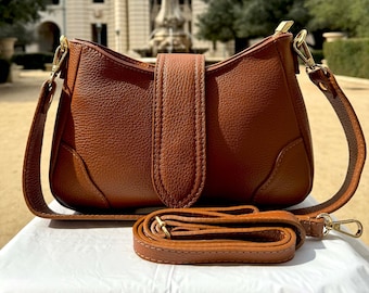 Lina Brown Italian Leather Shoulder Bag, Stylish and Functional Bag, Trendy Shoulder Bag, Crossbody Shoulder Bag, Gift for Her