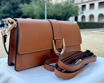 Ava Brown Italian Handmade Evening Shoulder Bag, Italian Leather Handbags, Italian Leather Purse, Top Grain Italian Leather Messenger Bag