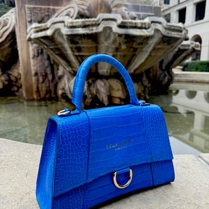 Kayla Blue Italian, Top Handle Handbags, Luxury Shoulder Bag, Stylish and Functional Purse, Trendy Shoulder Bag, Gift for Her image 7