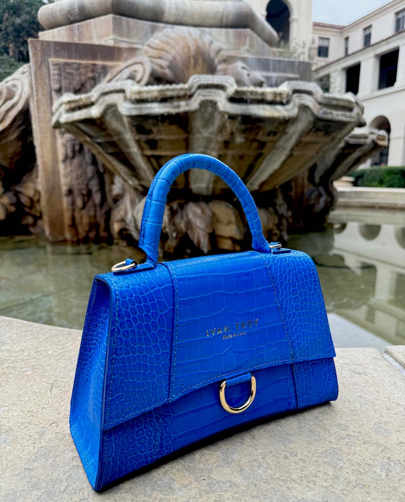 Kayla Blue Italian, Top Handle Handbags, Luxury Shoulder Bag, Stylish and Functional Purse, Trendy Shoulder Bag, Gift for Her image 7