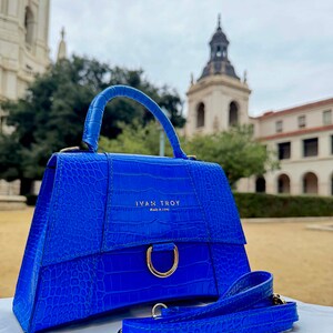 Kayla Blue Italian, Top Handle Handbags, Luxury Shoulder Bag, Stylish and Functional Purse, Trendy Shoulder Bag, Gift for Her image 3