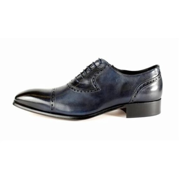 Zapatos de piel para hombre hechos a mano en Italia Oxford azul