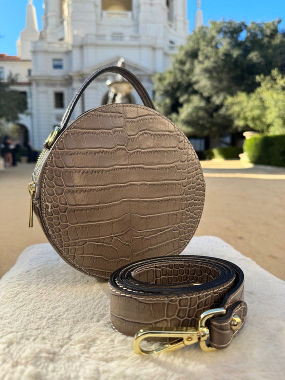Italian Handmade Leather Bag for Woman Print Croco Round Italian Shoulder Leather Bag Gray Evening Leather Tote Bag Celia Leather Bag Etsy