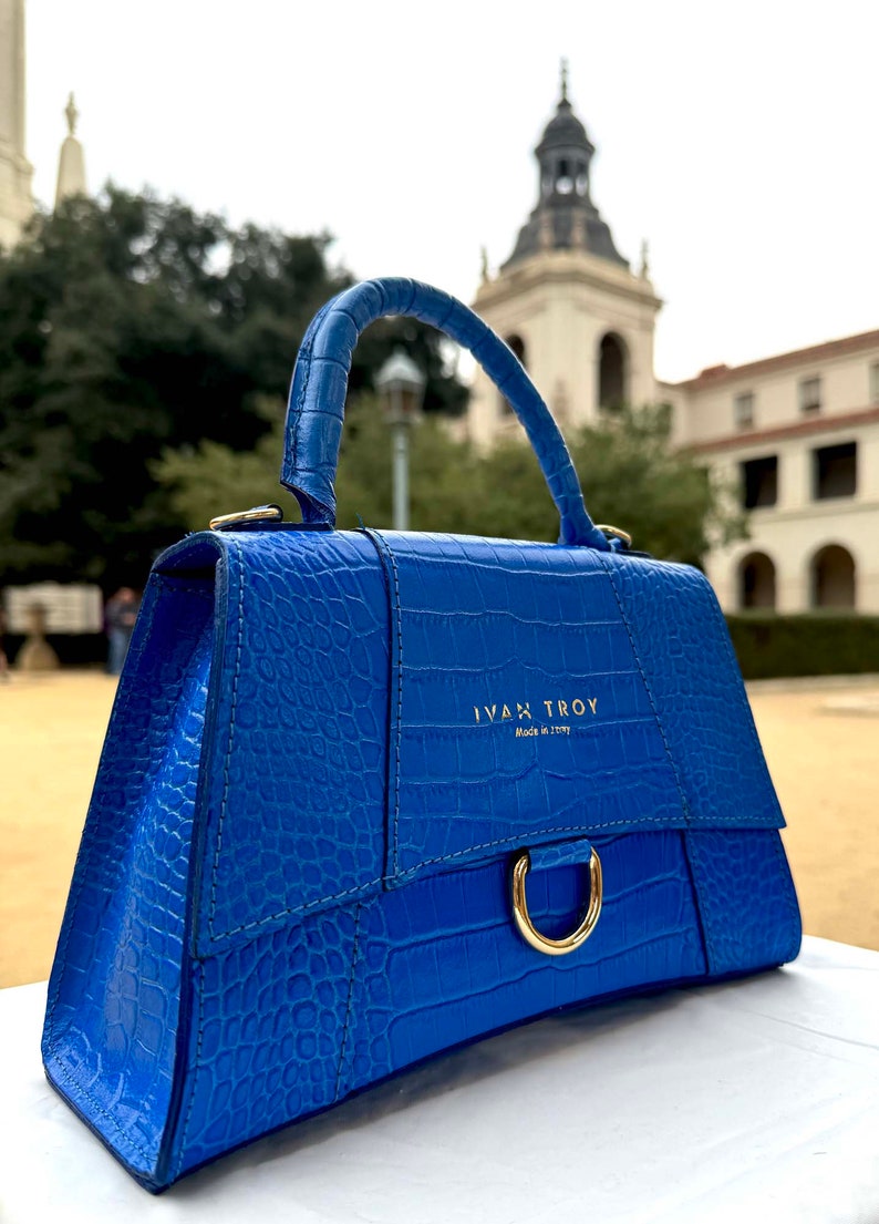 Kayla Blue Italian, Top Handle Handbags, Luxury Shoulder Bag, Stylish and Functional Purse, Trendy Shoulder Bag, Gift for Her image 2