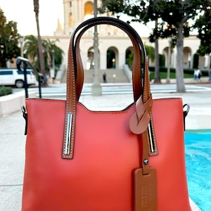 Bolso bandolera de piel italiana Cira Orange, bolso con asa superior, bolso elegante y lujoso, bolso de hombro con asa superior, regalo para ella