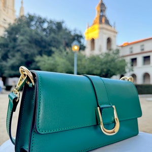 Bolso de noche italiano Ava Green hecho a mano, bolsos de cuero italiano, cartera de cuero italiano, bolso mensajero de cuero italiano de grano superior