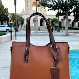Bolso bandolera de piel italiana marrón Cira, bolso de mano con asa superior, bolso elegante y lujoso, bolso de hombro con asa superior, regalo para ella