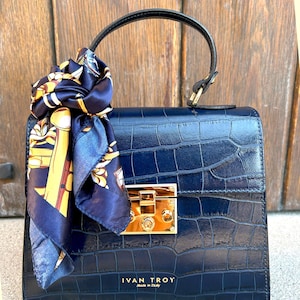 Bolso de hombro de piel italiana azul cocodrilo Sali, bolsos de piel italiana, monedero de piel italiana, bolso de hombro de piel italiana de primera calidad