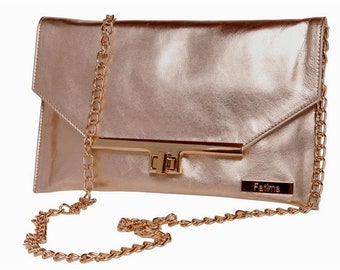 Inna Gold Clutch italienische Leder Abendtasche, stilvolle und funktionale Geldbörse, Schultertasche, Trendy Schultertasche Geschenk für Sie