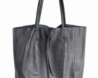 Chala Black Italian Soft Leather Tote Bag, Stylish and Functional Purse, Shoulder Bag, Trendy Shoulder Bag Gift for Her