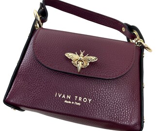 Butterfly Bordeaux Italian Leather Top Handle Handbag, Bag