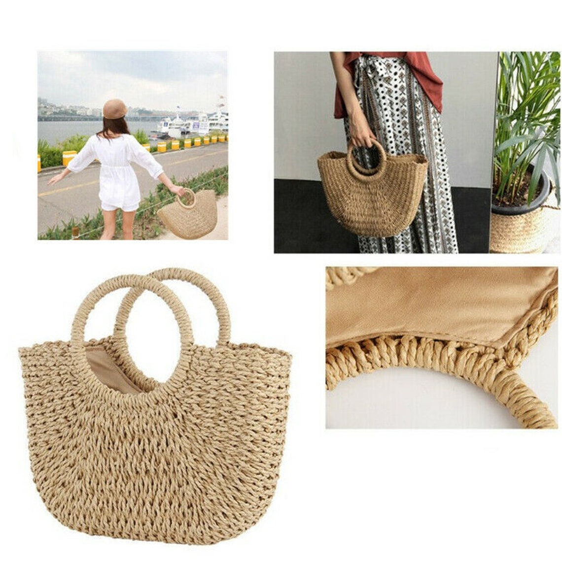 Retro Wicker Women Handbag Bags Totes Summer Beach Straw Woven Etsy