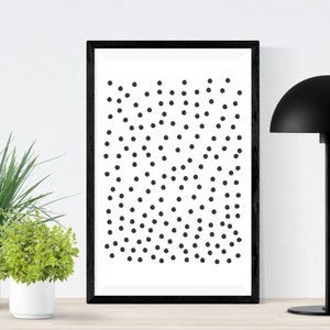 Black and White Dot Wall Art Print, Modern, Abstract Polka Dot Painting, Rustic, Minimalist Scandinavian, Contemporary Wall Art