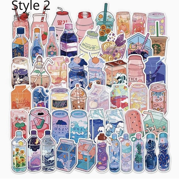 Cartoon Drink Sticker Pack | Cute Aesthetic Stickers for Journaling and Scrapbooking | Laptop/Phone Case Sticker