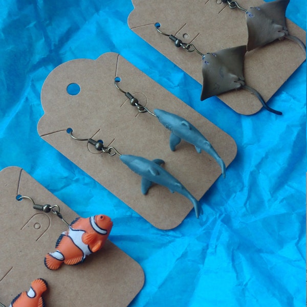 Here Fishy Fishy, Nemo Earring, Marine Animal Earring, Ocean Earrings, Fish Earring, Shark Earring, Stingray Earring