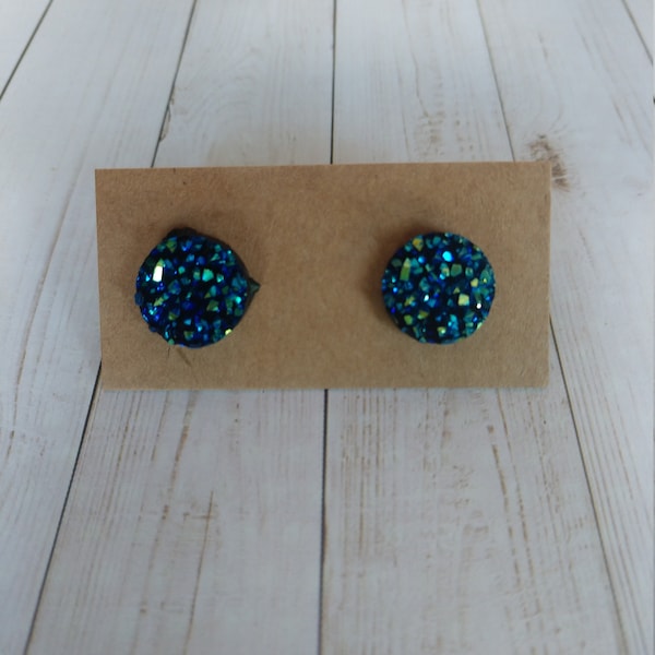 Dark Matter, Dark Crystals, Mystique Earrings, Dark Blue and Black Stud Earrings