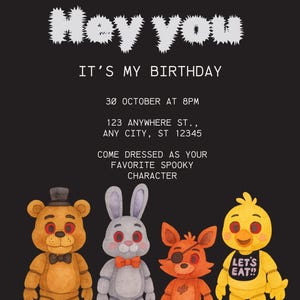 Convite de aniversário de Five Nights of Freddy para download digital