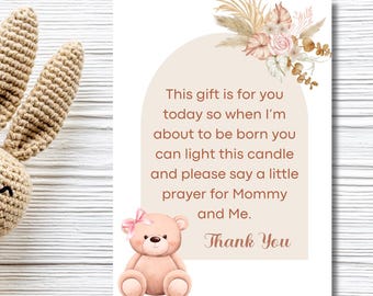 Baby Shower Candle Favor Card Favors prayer for mom and baby Baby Shower favor alternative Wishes and payer for baby favor Idea.