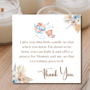 Printable Boys Baby Shower Favor Tags Candle  favor tag Shower Wishes and payer for baby and Mom tag