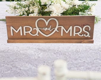 Wood Mr. and Mrs. Standing Sweet heart table wedding decor-Couples Gifts - Rustic Wood wedding sign decor.