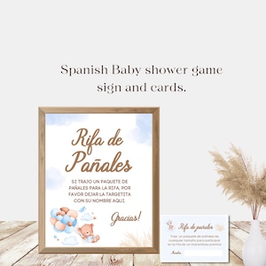 Spanische Windelverlosung Zeichen und Windelverlosung Einladung Einsatz, Ballon Teddybär Boho Rifa de Pañales Zeichen En Español, Instant Download
