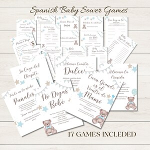 Giochi di Baby Shower spagnoli per ragazzo, pacchetto di giochi Boho stampabili, pacchetto di giochi imprimible per Baby Shower de Niño, download istantaneo.