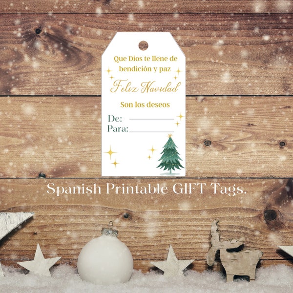 Spanish Christmas Tree Holly day gift tag- Merry Christmas gift Tag, Feliz Navidad Printable gift tag, Instant Download.