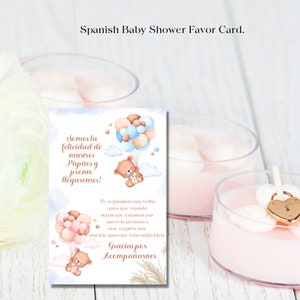Cartão de chá de bebê espanhol, cartões de favores espanhóis, lembrancinhas de velas, lembrete para chá de bebê, desejos e pagador de cartão de favores de bebê.