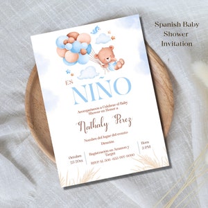 Spagnolo Baby Shower Invito stampabile per ragazzo - Invitación de teddy bear azul para Niño Editablen Imprimirble, Instant Download.