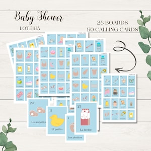 Baby Shower Loteria, Spanisch-Mexikanische Lotterie, 25 Spielbretter mit Calling Cards enthalten. Baby-Dusche-Spiel Sofortiger druckbarer Download