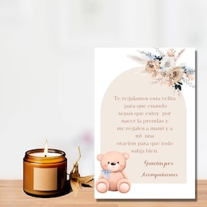 Boys Spanish Baby Shower Favor  Card , Spanish Candle Favors card, Recuerdo para Baby Shower, Boho Wishes and payer for baby favor card.