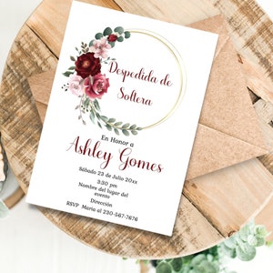 Plantilla de invitación de despedida de soltera española, Tarjeta Moderna  editable Despedida de Soltera, invitación floral elegante.