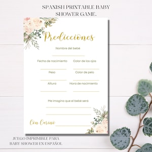 Predicciones para el Bebé Juego para baby shower rosita, juego floral para baby shower de Niña, imprimible para baby shower.