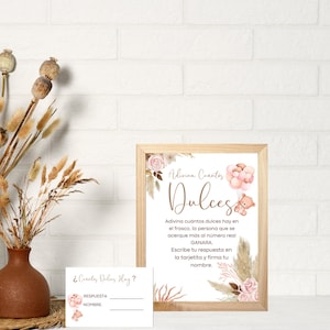 Cartel de Juego para baby shower , Cartel y targetitas para el juego de Adivina cuantos dulces  floral Blush pink, descarga instantánea
