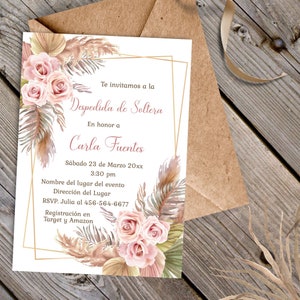 Plantilla de invitación de despedida de soltera española, Tarjeta Moderna  editable Despedida de Soltera, invitación floral elegante.