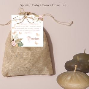 Etiquetas espanholas para lembrancinhas de chá de bebê, etiqueta espanhola para lembrancinhas de velas, borboleta Recuerdo para chá de bebê, desejos e pagador para etiqueta de favores de bebê.