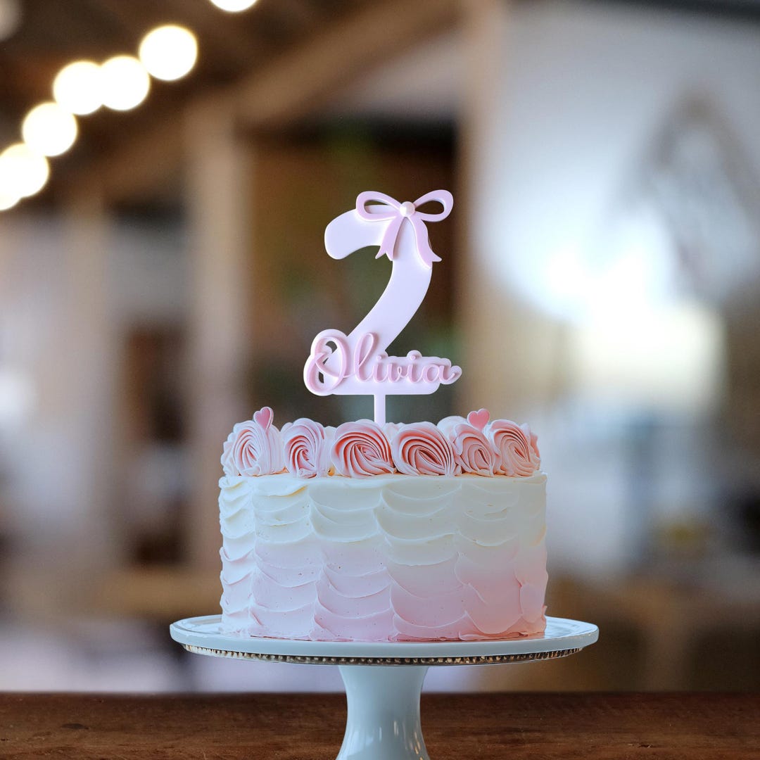 Personalized Coquette Bow Two Cake Topper 2nd Birthday Bow Baby Girl ...