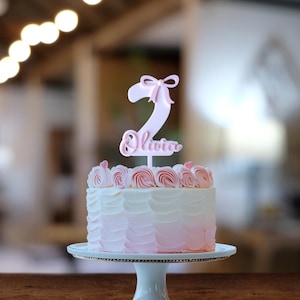 Personalized Coquette Bow Two  cake topper 2nd Birthday Bow Baby girl cake decor Custom Bow Girls second  birthday Party photo prop