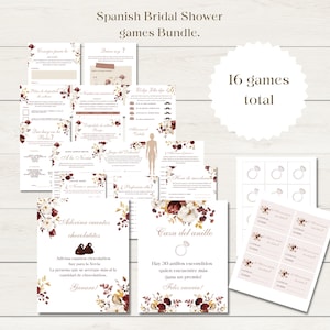 Conjunto de jogos de chá de panela para impressão floral espanhol, pacote moderno de jogos para despedida de soltera, conjunto de jogos de download instantâneo.