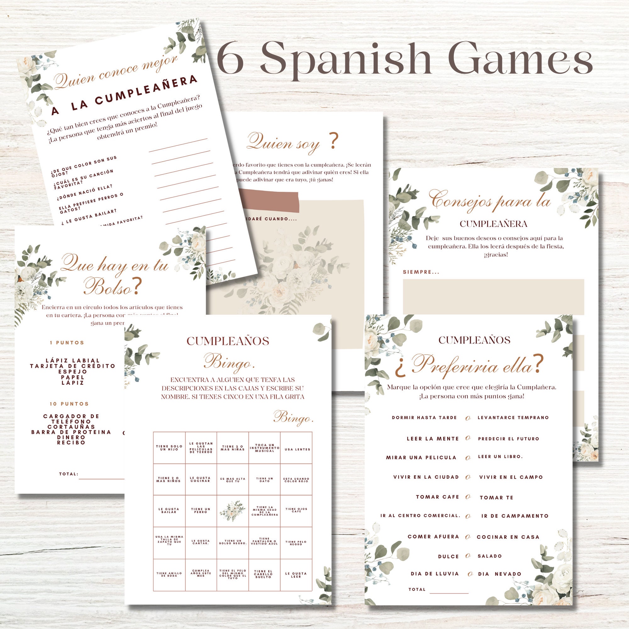 Spanish Birthday Activity Bundle-Printable Adults Women Birthday Printable Games Bundle-Printable Activity for Birthday-Instant Download.