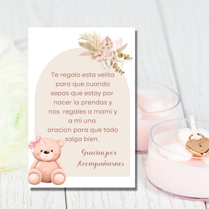 Tarjetita de recuedo para baby shower en Español - Oración y deseos para la  bebe y su mama-recuerdo para baby Shower de Niña.