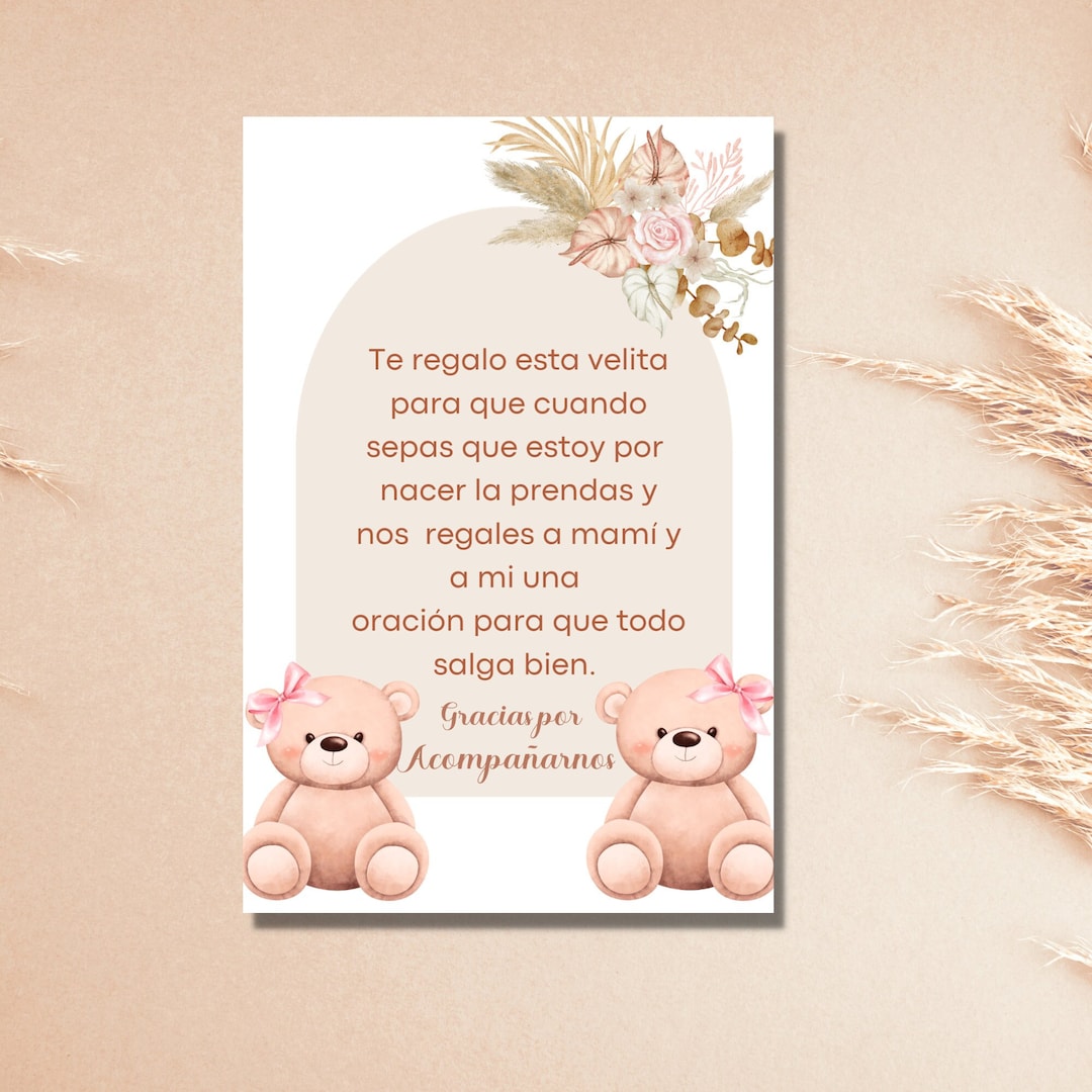 Tarjetita de recuedo para baby shower en Español - Oración y deseos ...