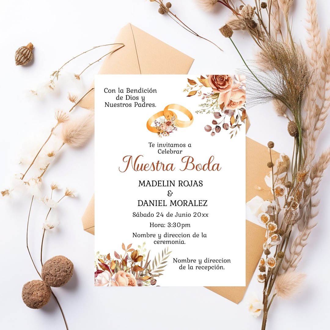 Spanish Wedding Orange Terracotta Invitation-floral Spanish Burnt ...