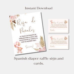 Cartel de rifa de pañales e inserción de invitación de rifa de pañales, cartel e inserción  floral Blush pink, descarga instantánea