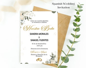 Spanish Floral Wedding Printable Invitation Template - Invitacion para Boda en Español- Invitacion Editable e Imprimirble, Instant Download.