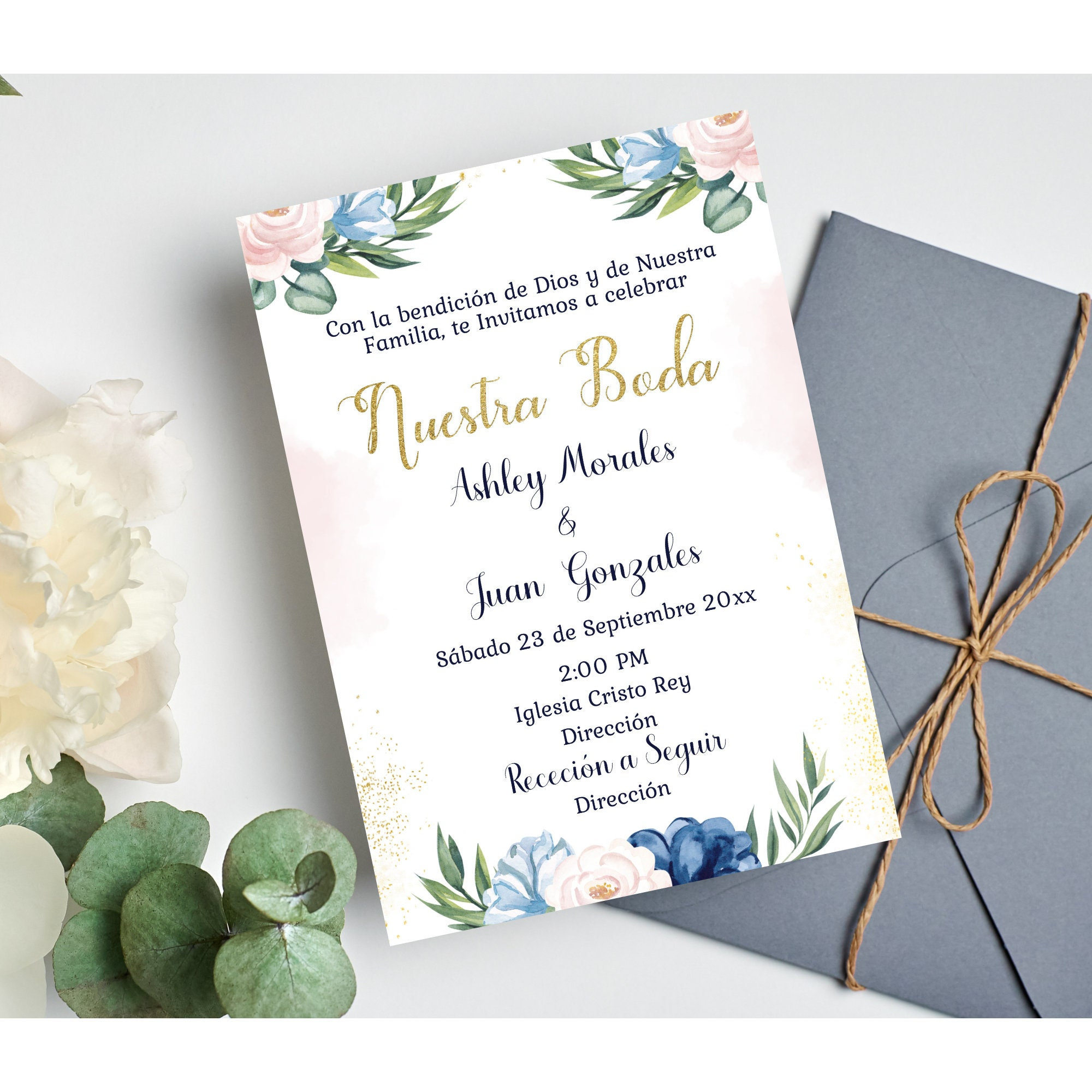 Invitaciones De Boda Template Sencilla, Invitaciones Para Boda Espanol Con  Flores, Imprimir En Casa, Para Boda, Instant Download, Editable -   Finland