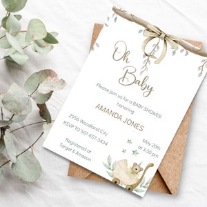 Customizable Oh Baby Gender Neutral Stroller Baby Shower Invitation Template, Baby Shower Digital Invite, Modern Boho Boy/Girl Shower invite