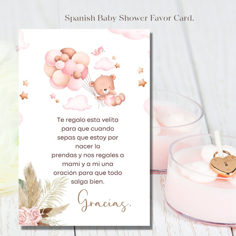 Spanish Baby Shower Favor Card Spanish Candle Favors Favor Etsy
