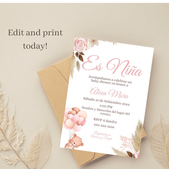 Invitación Para Baby Shower En Español Baby Girl Pink Floral Etsy