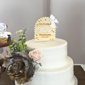 Personalized Bautizo Cake Topper: Spanish Baptism, Custom Name Baptism decoration- costume decor